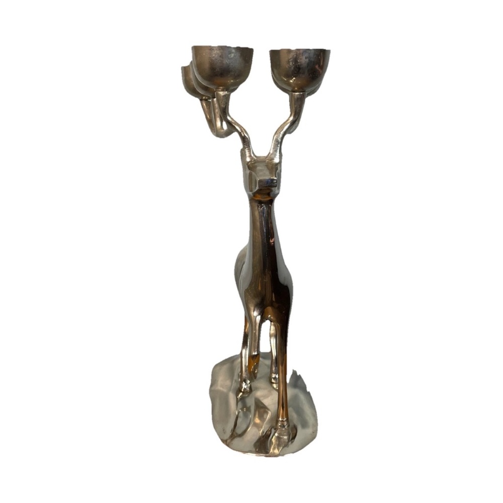 Silver Chrome Metal Reindeer 6 Candle Holder Holiday Christmas - Picture 2 of 5